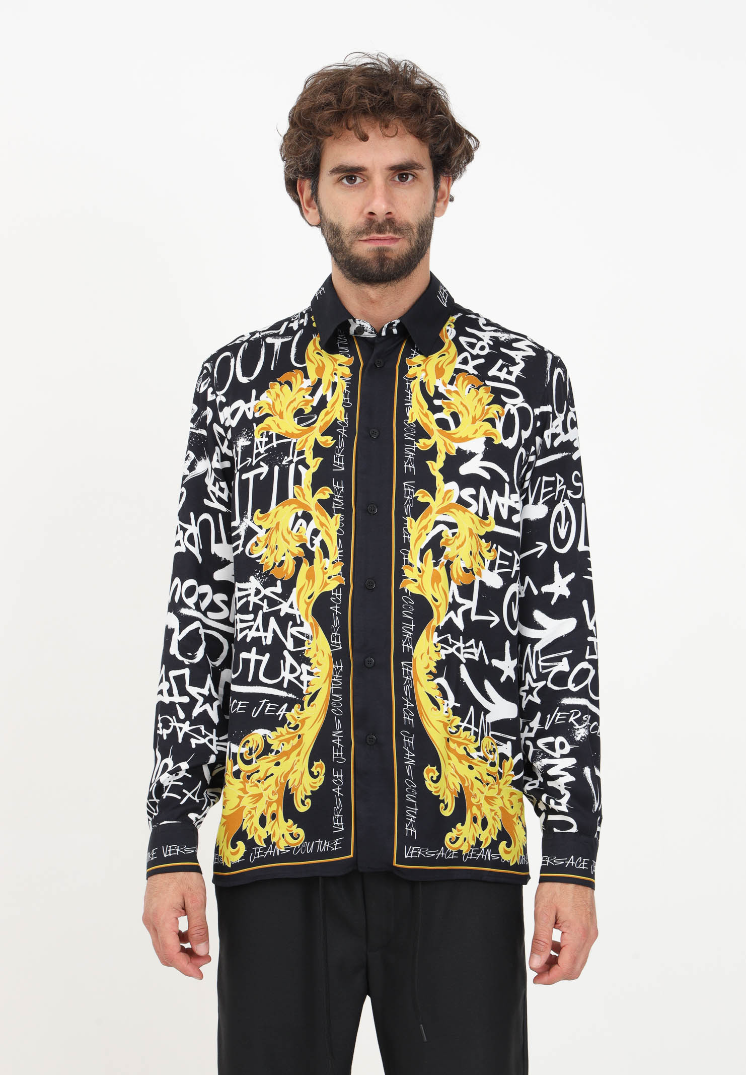 Black shirt with baroque pattern for men - VERSACE JEANS COUTURE